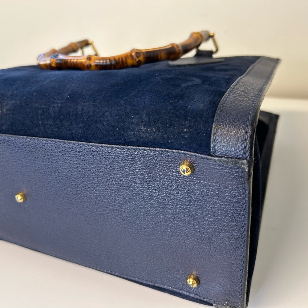 Vintage Gucci Diana bag bamboo handle navy blue leather and suede - Picture 8 of 15